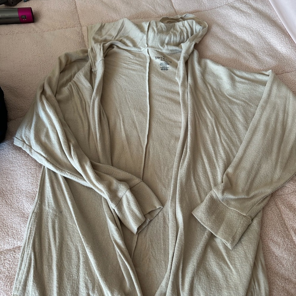 American Eagle Outfitters Neutral Beige Hooded Open-Front Cardigan